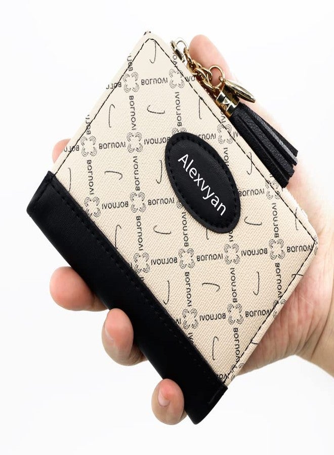 أليكسفيان محفظة أليكسفيان سوداء صغيرة ثنائية الطي للنساء - محفظة متعددة الاستخدامات من الجلد الصناعي | حامل بطاقات ائتمان | جيب للعملات المعدنية بسحاب - حافظة بطاقات صغيرة آمنة / محفظة هدايا للنساء والفتيات بنمط تجريدي - Image 5